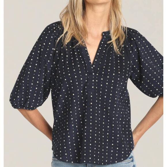 DYLAN Tops - dylan Navy Blue Polka Dot Peasant Blouse
